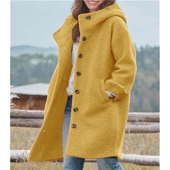 Women's Winter Single Breasted Long Wool Coat Yellow - Picture 3 of 3